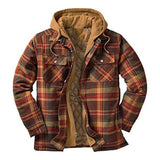 FOESCE Men's Full Zip Hooded Shirt Jacket Thick Plaid Long-Sleeved Loose Jacket Winter Outfit