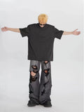 FOESCE Men's Jeans Wide Leg Denim Pants Fashion Loose Ripped Jeans Straight Streetwear Casual Trousers Hip Hop Pants Male