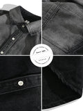 FOESCE Men's Lapel Handsome Black Grey Gradient Denim Shirt Jacket Spring Autumn Trendy Street Casual Versatile Single-breasted Shirts