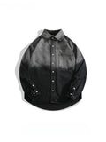 FOESCE Men's Lapel Handsome Black Grey Gradient Denim Shirt Jacket Spring Autumn Trendy Street Casual Versatile Single-breasted Shirts