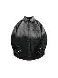 FOESCE Men's Lapel Handsome Black Grey Gradient Denim Shirt Jacket Spring Autumn Trendy Street Casual Versatile Single-breasted Shirts