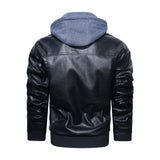 FOESCE Men's Leather Jacket Motorcycle Slim Fit Hooded PU Coat Top Autumn Winter Casual Windproof Men's Clothing Detachable Hat S-XXXL