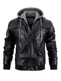 FOESCE Men's Leather Jacket Motorcycle Slim Fit Hooded PU Coat Top Autumn Winter Casual Windproof Men's Clothing Detachable Hat S-XXXL