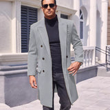 FOESCE Men's Long Coat Wool Blend Double Breasted Jacket Casual Lapel With Lining Street Outer Warm Men's Clothing EU SIZE M-XXL