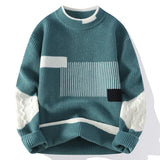 FOESCE Men's Mock Neck Knitted Sweater Fashion Patchwork Knitting Pullovers Men Autumn Winter Daily Casual Warm Pullover Sweaters Man