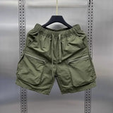FOESCE Men's Retro Multi Pocket Cargo Shorts Summer Thin Loose Straight Casual Outerwear Capris Solid Color Drawstring Short Pants