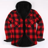 FOESCE Men's long sleeve shirt hoodie thick and fluffy warm fashion high quality comfortable soft clothes autumn winter plaid coat