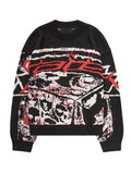 FOESCE Men's vintage knitting sweater Autumn and winter pullover round neck sweater Y2K Harajuku oversized sweater chic aesthetics EMO