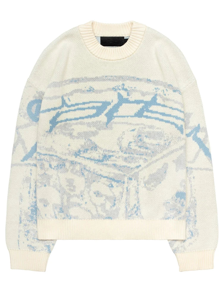 FOESCE Men's vintage knitting sweater Autumn and winter pullover round neck sweater Y2K Harajuku oversized sweater chic aesthetics EMO