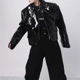 FOESCE Mens Jacket Shiny Leather Jacket Handsome Performance Stage Outfit Autumn Elegant British Excellent Patent Leather Jacket