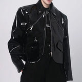 FOESCE Mens Jacket Shiny Leather Jacket Handsome Performance Stage Outfit Autumn Elegant British Excellent Patent Leather Jacket