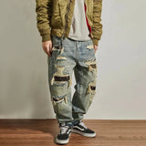 FOESCE Mens Jeans Ripped Casual Pants Autumn Fashion Retro Streetwear Youth Campus Trend Wide Leg Straight Pants Men'S Clothing 2025