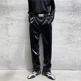 FOESCE Mens Leather Pants Classy Trendy High Street Black Straight Motorcycle Pants Punk Style Chic Stage Trousers Men'S Wear 2025