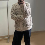 FOESCE Mens Sweater Leopard Print Casual Sweater Spring Streetwear Fashion Youth Campus Valentines Cardigan Men'S Clothing 2025 New