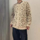FOESCE Mens Sweater Leopard Print Casual Sweater Spring Streetwear Fashion Youth Campus Valentines Cardigan Men'S Clothing 2025 New