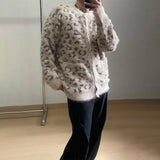 FOESCE Mens Sweater Leopard Print Casual Sweater Spring Streetwear Fashion Youth Campus Valentines Cardigan Men'S Clothing 2025 New