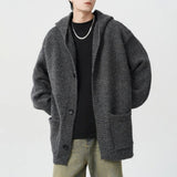 FOESCE Mens Sweater Plain Hooded Casual Sweater Spring Streetwear Fashion Campus Valentines Cardigan Old Money Men'S Clothing 2025 New