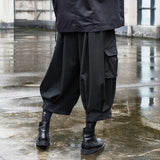 FOESCE Mens Y2k Cargo Multi-Pocket Wide-Leg Pants Spring Streetwear Dark Gothic Punk Drawstring Casual Pants Men'S Clothing 2025 New