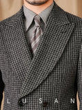 FOESCE Mr. Lu San British business retro plaid double-breasted long coat 80% wool Italian trendy men