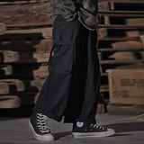 FOESCE Multi Pocket Cargo Pants Mens Work Pants Safari Style Casual Wide Leg Pants Men Solid Color Baggy Trousers