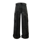 FOESCE Multi-pockets Embroidery Washed Baggy Jeans for Men and Women Straight Ropa Hombre Casual Cargo Pants Oversized Denim Trousers