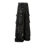 FOESCE Multi-pockets Embroidery Washed Baggy Jeans for Men and Women Straight Ropa Hombre Casual Cargo Pants Oversized Denim Trousers