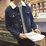 FOESCE New 2025 Men's Warm Denim Jackets Winter Thick Fleece Jeans Jacket Male Lapel Button Casual Slim Outwear Windbreaker Cowboy Coat