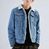 FOESCE New 2025 Men's Warm Denim Jackets Winter Thick Fleece Jeans Jacket Male Lapel Button Casual Slim Outwear Windbreaker Cowboy Coat