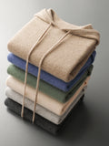 FOESCE New Autumn Winter Men's Cashmere Hoodie Sweater 100% Merino Wool Hooded Pullover Large Size Knitwear Quality Soft Casual Jumpers