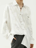 New Chinese Style Dragon Pattern Jacquard Silk Shirt For Men Casual Metal Buckle Dull Black Aesthetic Neutral Loose-fit Shirt