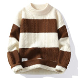 FOESCE New Fashion Men Striped O-neck Knitted Pullover Sweaters Man Outwear Loose Casual Sweaters Quality Pullovers Winter Clothing 4XL