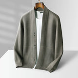 FOESCE New Men 100% Pure Wool Sweater Knit Jacket Business Jacquard Coat Casual Cardigan Autumn Winter Loose Cashmere Top