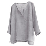 FOESCE New Men's Youth Chinese T-shirt Cotton Linen Solid Loose Fitting Clothes Chinese Style V-neck Men's Long Sleeve Shirt