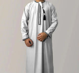 FOESCE New Muslim Men Long Sleeve Pullover Dress Abaya Daffah Jubba Thobe Pakistan Saudi Arab Kaftan Islam Clothing Prayer Robe Afghan