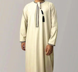 FOESCE New Muslim Men Long Sleeve Pullover Dress Abaya Daffah Jubba Thobe Pakistan Saudi Arab Kaftan Islam Clothing Prayer Robe Afghan