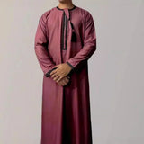 FOESCE New Muslim Men Long Sleeve Pullover Dress Abaya Daffah Jubba Thobe Pakistan Saudi Arab Kaftan Islam Clothing Prayer Robe Afghan