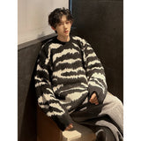 FOESCE New Popular Contrast Color Sweater High Quality Black Casual Round Neck Knitted Sweater Autumn Winter Men's Lazy Pullover