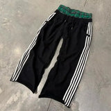 FOESCE New Trendy Brand Clothing Y2K Harajuku Camouflage Splicing Fake Two-piece Trousers Men Hip-hop Casual Straight Sweatpants Women