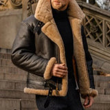 FOESCE New Vintage Leather Jacket Men's Casual Zip Up Thicken Warm Fur One-Piece Parkas Jackets Outdoor Pilot PU Coat Autumn Winter 5XL