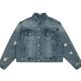FOESCE New Y2k Jackets Hip Hop Gothic Patchwork Denim Jacket Men Washed Retro Ripped Loose Winter Jacket Men Solid Color Streetwear