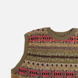 FOESCE Non Kapital Vintage Bone Skeleton Printe Ethnic Retro Flower Stripe Knitted Japan Style Pink Loose Sweater Vest Annual Jia Brand
