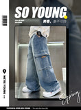 FOESCE New Boys' loose Jeans, Mid Size Boys' Spring and Autumn Workwear, Wide leg Pants, Boys' Spring and Autumn Clothing