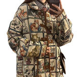 FOESCE Original Niche American Retro Cat Jacquard Jacket Jacket for Women's 2025 Autumn/Winter New Loose and Lazy Style Top Printed For
