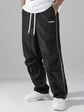 FOESCE Pafuloo Men Contrast Trim Trouser Fashion Casual Pants Solid Color Breathable Loose Straight Drawstring Pants Streetwear