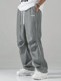 FOESCE Pafuloo Men Contrast Trim Trouser Fashion Casual Pants Solid Color Breathable Loose Straight Drawstring Pants Streetwear