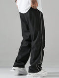 FOESCE Pafuloo Men Contrast Trim Trouser Fashion Casual Pants Solid Color Breathable Loose Straight Drawstring Pants Streetwear