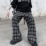 FOESCE Plaid Pattern Joggers, Men's Casual Loose Fit Waist Drawstring Pants For Spring Summer