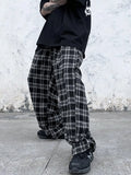 FOESCE Plaid Pattern Joggers, Men's Casual Loose Fit Waist Drawstring Pants For Spring Summer