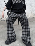 FOESCE Plaid Pattern Joggers, Men's Casual Loose Fit Waist Drawstring Pants For Spring Summer