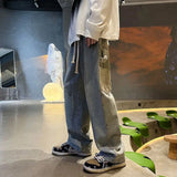 FOESCE Punk Hip Hop Baggy Straight Man Cowboy Pants Men's Jeans with Pockets Grunge Y2k Trousers High Quality Luxury Loose Regular Xs L